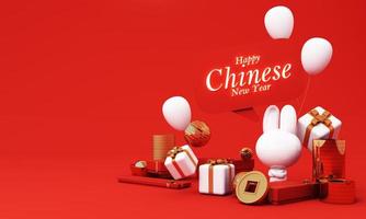 2023 Happy Chinese new year with rabbit zodiac sign and red color background for banner, greeting card, flyers, poster. illustration design Chinese Translation happy Chinese new year 3d rendering photo