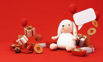 2023 Happy Chinese new year with rabbit zodiac sign and red color background for banner, greeting card, flyers, poster. illustration design Chinese Translation happy Chinese new year 3d rendering photo