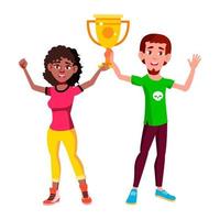 Teen boy girl with trophy cup vector