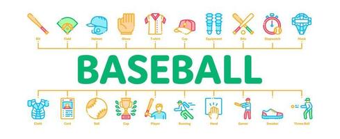 vector de banner de infografía mínima de herramientas de juego de béisbol