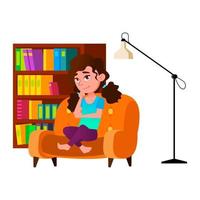 Schoolgirl Pupil Thinking In Home Library Vector