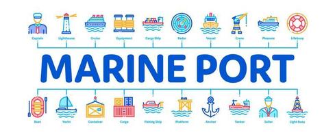 vector de banner de infografía mínima de transporte de puerto marítimo