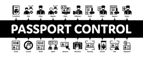 verificación de control de pasaporte vector de banner infográfico mínimo