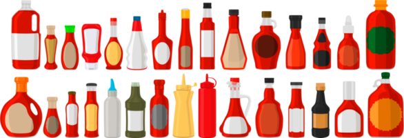 big kit varied glass bottles filled liquid sauce chili png