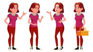 Teen Girl Poses Set Vector. Adult People. Casual. For Advertisement, Greeting, Announcement Design. Isolated Cartoon Illustration vector