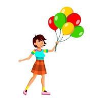 Teenager Girl Enjoying With Air Balloons Vector