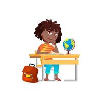 School Girl Thinking About Task On Lesson Vector