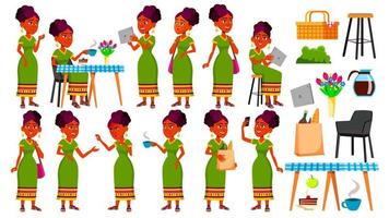Teen Girl Poses Set Vector. Indian, Hindu. Asian. Activity, Beautiful. For Postcard, Cover, Placard Design. Isolated Cartoon Illustration vector