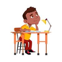 School Boy Sitting At Desk And Thinking Vector