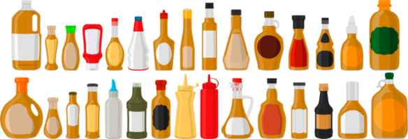 gros kit bouteilles en verre variées remplies de sauce moutarde épaisse png