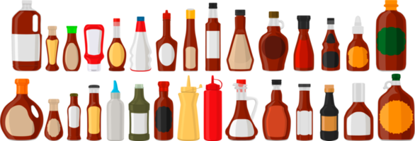 kit grande botellas de vidrio variadas llenas de salsa liquida ketchup