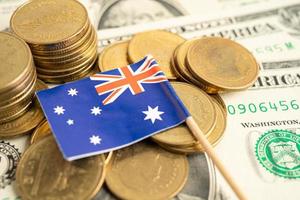 Stack of coins money with Australia flag, finance banking concept. photo