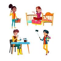 Teenagers Using Smartphone Device Set Vector