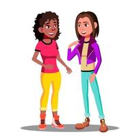 Girls Actively Discuss With Gestures Vector. Isolated Illustration vector