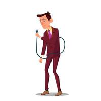 Sad Tired Businessman Holding Power Cord In Hand Vector Flat Cartoon Illustration