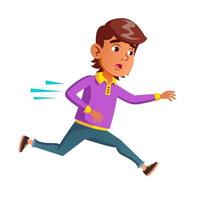 Sad School Boy Running And Late On Bus Vector