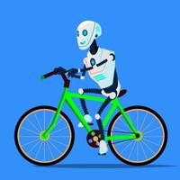 Robot Riding A Bicycle Vector. Isolated Illustration vector