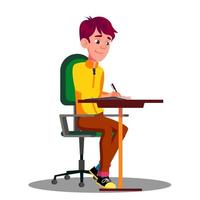 Student With Pen In Hand Writing Exams On Sheet Of Paper Vector. Isolated Illustration vector