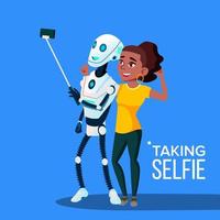 Robot Taking A Selfie With Smartphone Vector. Isolated Illustration vector