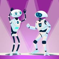Two Robots Dancing At Disco Vector. Isolated Illustration vector