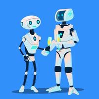 Two Robots In Love Are On Date With Glasses Of Champagne Vector. Isolated Illustration vector