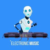 Robot Dj Leads The Party Playing Electronic Music In Night Club Vector. Isolated Illustration vector