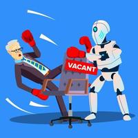 Robot Boxing With Businessman For Vacant Place At Work, HR Concept Vector. Isolated Illustration vector