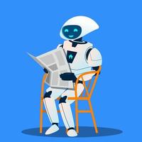 Robot Resting On Chair And Reading Newspaper Vector. Isolated Illustration vector