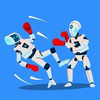 Two Robots Boxing On Ring Vector. Isolated Illustration vector