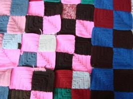 Crochet texture, colorful squares pattern. Crochet Knit Squares photo