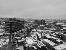 High Angle View of City in Classic Black and White after Snow Fall photo