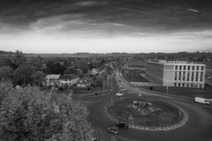 High Angle View of British Landscape of England in Classic Black and White photo