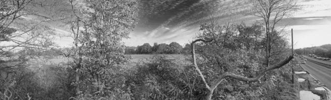 Aerial View of British Landscape in Classic Black and White photo