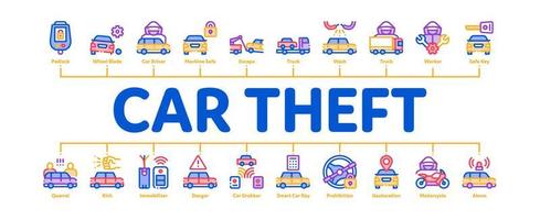 Car Theft Minimal Infographic Banner Vector