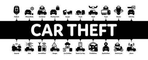 Car Theft Minimal Infographic Banner Vector