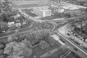 High Angle View of British Landscape of England in Classic Black and White photo