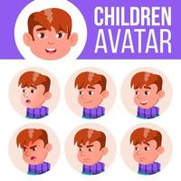 Boy Avatar Set Kid Vector. Primary School. Face Emotions. Children, Young People. Childish, Happiness Enjoyment. Cartoon Illustration vector