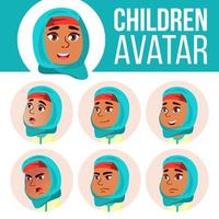 Girl Avatar Set Kid Vector. Primary School. Face Emotions. Facial, People. Cute, Comic. Banner, Flyer. Cartoon Head Illustration vector
