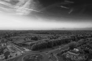 High Angle View of British Landscape of England in Classic Black and White photo