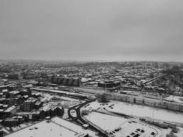 High Angle View of City in Classic Black and White after Snow Fall photo