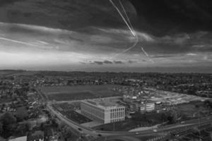 High Angle View of British Landscape of England in Classic Black and White photo