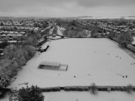 High Angle View of City in Classic Black and White after Snow Fall photo