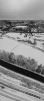 High Angle View of City in Classic Black and White after Snow Fall photo