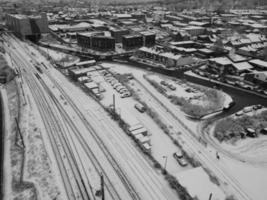 High Angle View of City in Classic Black and White photo