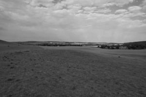 High Angle View of British Landscape in Classic Black and White Style photo