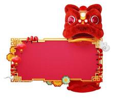 Chinese new year, lion dance with frame, 3d rendering photo