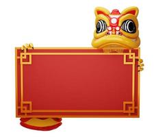 Chinese new year, lion dance with frame, 3d rendering photo