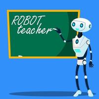 Robot Teacher Writes On Blackboard Vector. Isolated Illustration vector