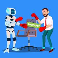 Robot Boxing With Businessman For Vacant Place At Work, HR Concept Vector. Isolated Illustration vector