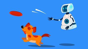 paseador de perros robot jugando con un vector de perro. ilustración aislada